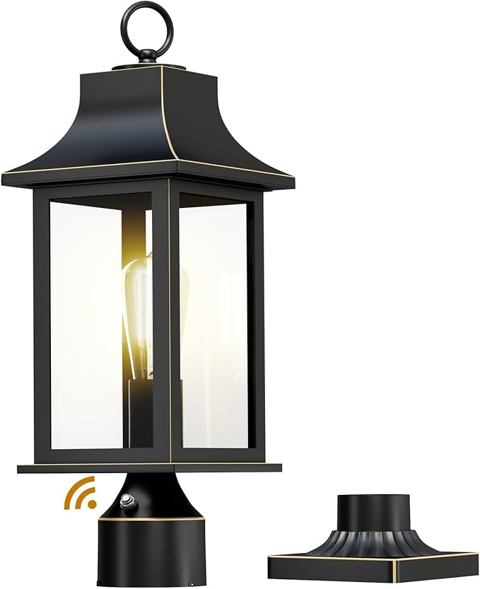 Dusk to Dawn Hardwired 120V Outdoor Post Light, 19.29" Oil Rubbed Bronze Lamp Post Fixture with Pier Mount Base, Waterproof Aluminum Pole Light for Yard, Patio, Garden, Driveway, Pathway