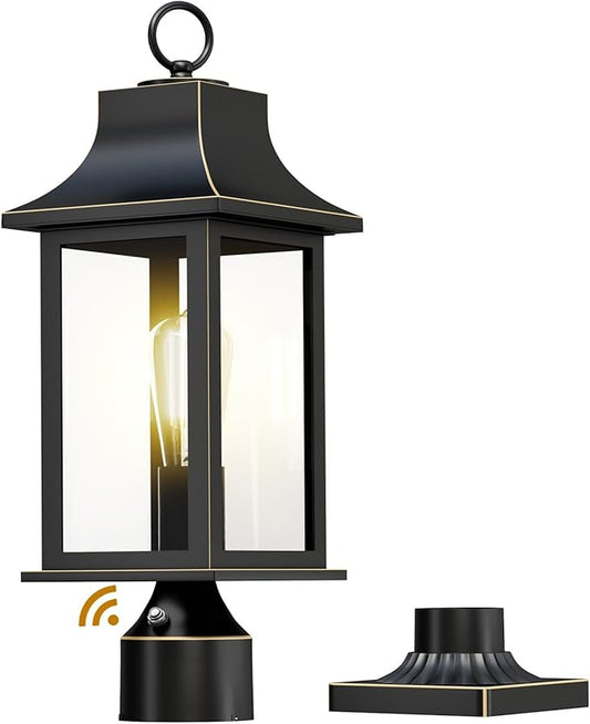 Dusk to Dawn Hardwired 120V Outdoor Post Light, 19.29" Oil Rubbed Bronze Lamp Post Fixture with Pier Mount Base, Waterproof Aluminum Pole Light for Yard, Patio, Garden, Driveway, Pathway