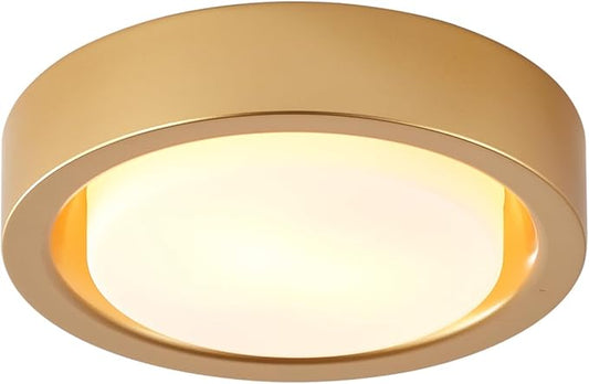 13 Inch Flush Mount Ceiling Light,Gold Finish Plate with Frosted Glass Shade,Round Ceiling Lighting Fixture for Hallway Bedroom Closet Livingroom Kitchen Stairwell (Gold)