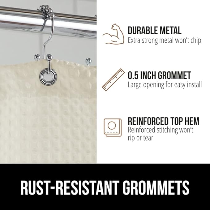 GORILLA GRIP Waffle Shower Curtain, Thick Weighted Fabric, 72x78, Wrinkle and Rust Resistant, Hotel Quality Design, Heavy Duty Long Curtains for Bathroom Showers, Bath Tubs, Machine Wash Ivory Cream