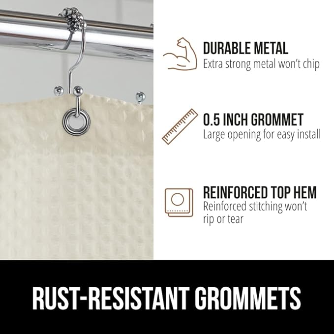 GORILLA GRIP Waffle Shower Curtain, Thick Weighted Fabric, Wrinkle and Rust Resistant, Hotel Quality Design, Heavy Duty Long Curtains for Bathroom Showers, Bath Tubs, Machine Wash, 72x72 Ivory Cream