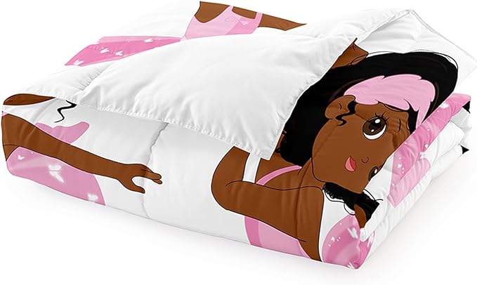 Cute Pink Dancer Bedding Set Full Size 3Pcs Lovely Black Girls Ballerina Patterns Twin Comforter Set for Girls Ultra Soft Princess Bed Decor Quilt Sets, 1 Comforter with 2 Pillowcases