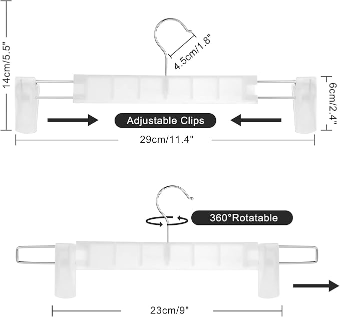 10 Pack Pants Hangers with Adjustable Non-Slip Clips Anti-Rust Hanging Hook for Trouser,Skirts,Jeans,Clothes Hangers Transparent
