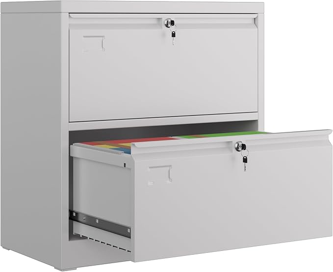 2 Drawer Lateral File Cabinet, Metal Wide Filing Cabinet with Independent Locks, Home Office Furniture for Hanging Files Letter/Legal/F4/A4 Size, Assembly Required, White