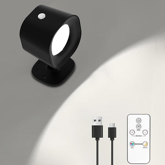 Infrared Sensor Wall Sconces, RGB Wall Mounted Lamp Rechargeable Battery Operated, 6 Brightness & 11 Light Modes LED Wall Lights 360° Rotation Magnetic Wireless Light for Bedroom Living Room