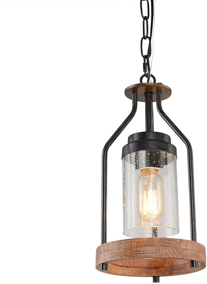 Giluta Simple Pendant Light Retro Island Pendant Lighting Fixture, Farmhouse Kitchen Hanging Ceiling Light with Glass Shade for Bedroom Living Room Bathroom (P0039)
