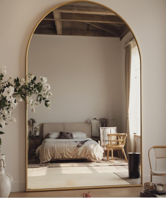 OGCAU Full Length Mirror, 78"x38" Large Full Body Floor Mirror Hanging or Leaning, Standing Mirror, Wall Mounted with Aluminum Frame for Living Room, Bedroom (Gold)