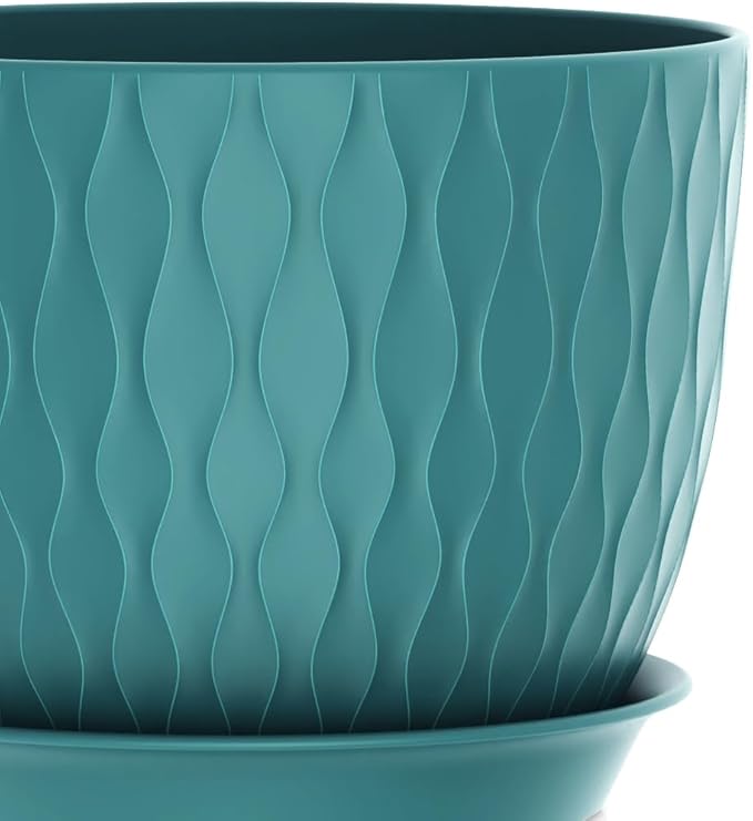 12/10/9 Inch Plant Pots, 3 Pack Large Flower Pots for Indoor and Outdoor Plants with Water Ripples, Large Plastic Flower Pots with Drainage Holes and Tray for Garden Indoor Plants