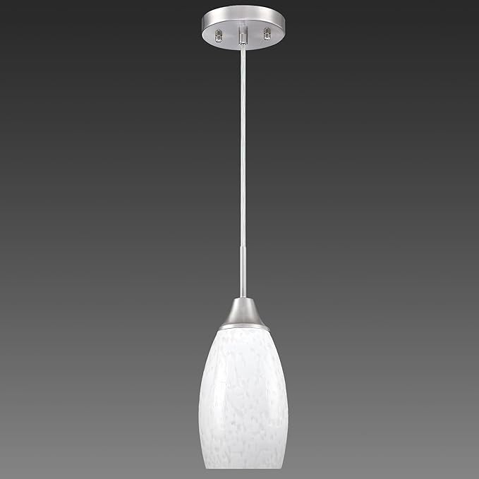 Mini Glass Pendant Light 4.72" with Handblown Milk White Marble Art Glass Hanging Light 1-Pack Oval Ceiling Hanging Light Fixture for Dining Room Kitchen Island Cafe Foyer Hallway