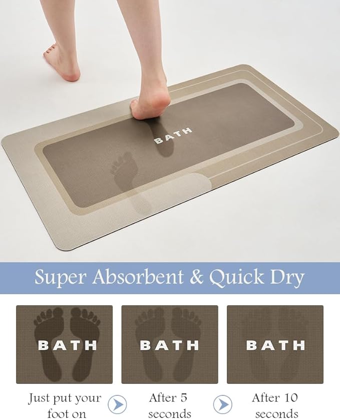 Bath Mat-Bath Mat Rug Non Slip Super Absorbent Stain Resistant Quick Dry Thin Bathroom Rug-Bath Mats for Bathroom Floor Bathtub Vanity-Bathmat Bath Rug Easy Care-17"x35",Beige