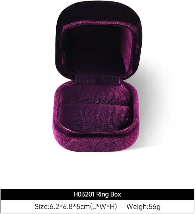 Resilient Velvet Ring Earrings Bracelet Necklace Display Box, Travel Mini Jewelry Organizer Case (Purple, Ring Box)