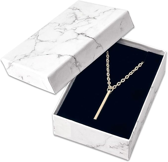 TheDisplayGuys - 24-Pack Cardboard Kraft Paper Jewelry Gift Boxes w. Velvet Padding - Necklace/Pendant - Marble White - #32 (3.3" x 2.3" x 1.0")