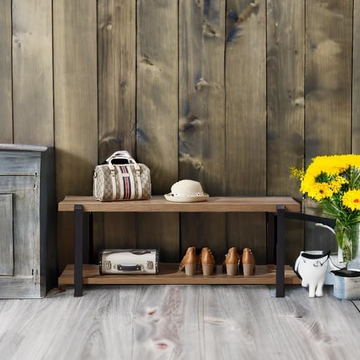 FOLUBAN Entryway Bench, Industrial Shoe Storage Bench for Bedroom Living Room, Modern Indoor Bench Seat for Hallway Front Door Entrance, Easy Assembly, Oak 47 inch