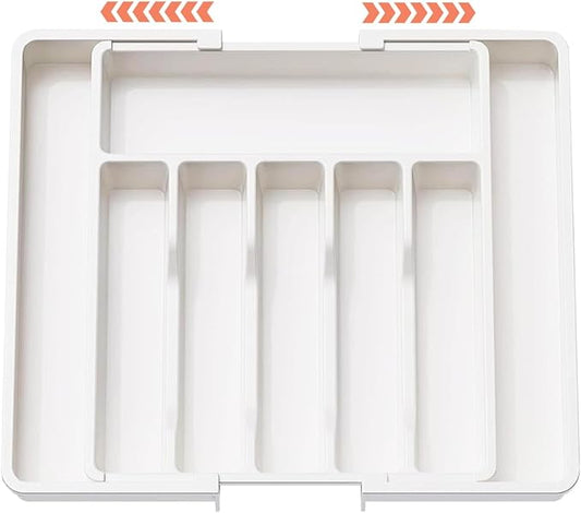 Silverware Drawer Organizer - Expandable Deep Utensil Organizer for Kitchen Drawers(White)
