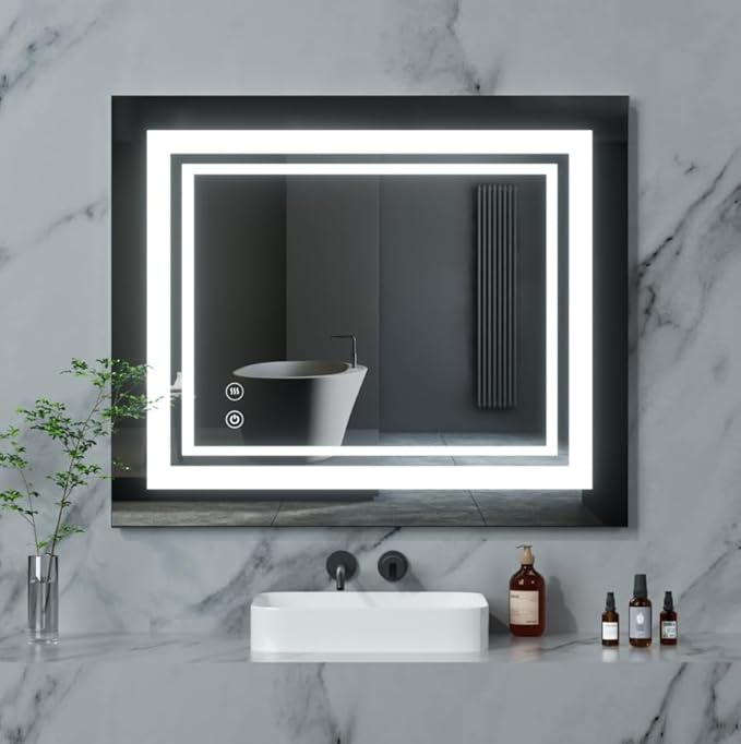 36" x 30" LED Bathroom Mirror Wall Mounted Anti-Fog Front Lighted Vanity Mirror Lighted Dimmable Led Makeup Mirror with Lights