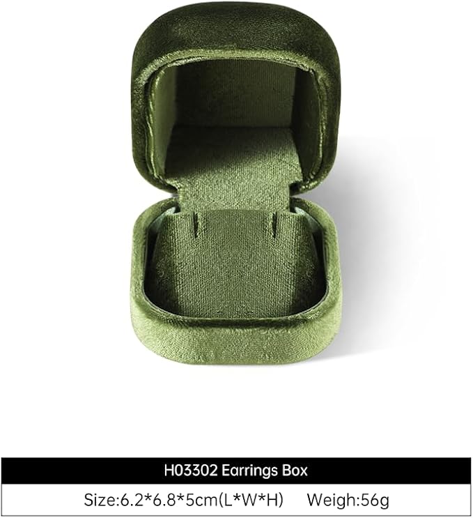 Resilient Velvet Ring Earrings Bracelet Necklace Display Box, Travel Mini Jewelry Organizer Case (Green, Earrings Box)