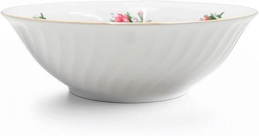 Lynns Paradise Vintage Rose 9-Inch Big Bowl, Set of 3, Pink; 24K Gold Trim, Embossed Swirl, Colorful Floral Print, Porcelain