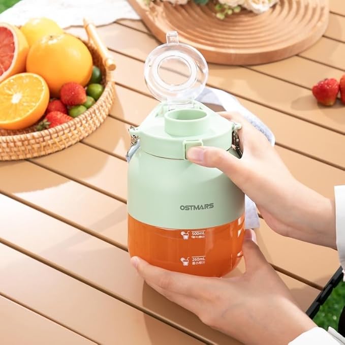 OSTMARS Portable Fruit Blender, Automatic Mini Juicer Cup, Mint Green and Yellow, 500mL Capacity