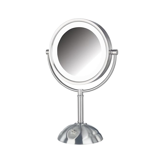 JERDON Lighted Makeup Mirror with Magnification - 1X and 8X Magnification - Nickel Finish - Model HL8808NL