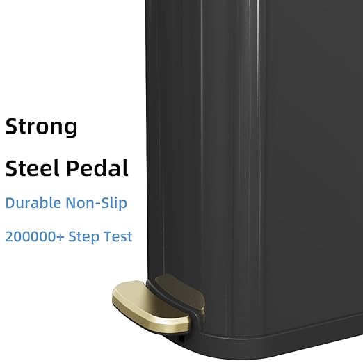 2.6 Gallon Slim Bathroom Trash Can with Soft-Close Foot Pedal, 10L Stainless Steel Garbage Can with Removable Liner Bucket, for Narrow Spaces,Bathroom, Bedroom (Titanium Black)