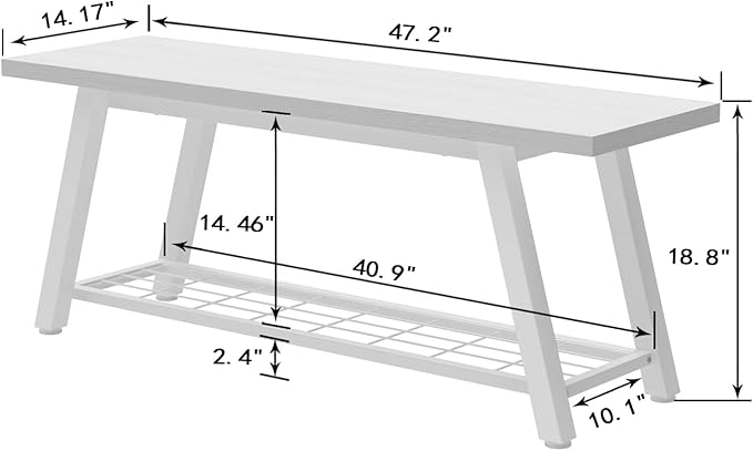 Industrial Entryway Bench Rustic Wood and Metal Storage Bench for Indoor Living Dining Room Bedroom Long Shoe Benches Seat (White)