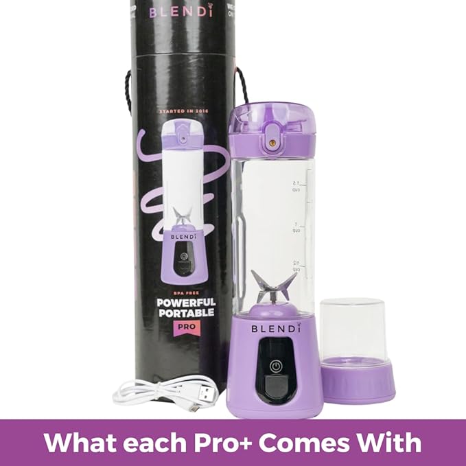 BLENDi Pro+ Portable Blender (17.5oz, Purple) – Powerful 120W Motor, USB-C Rechargeable, Cordless Personal Blender for Smoothies, Shakes & More – BPA-Free, Self-Cleaning, Travel-Friendly