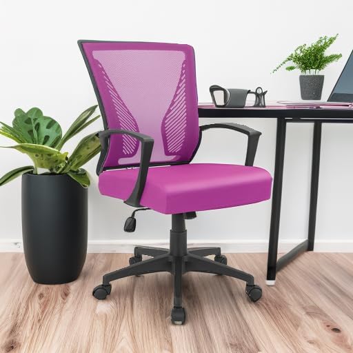 Furmax Office Chair Ergonomic Computer Desk Mesh Chair Mid Back Swivel Lumbar Support with Armrest (1, Pink)