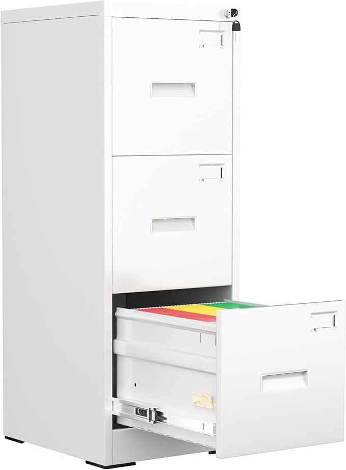 Greenvelly 18" D File Cabinet, 3 Drawer Filing Cabinet with Lock, Locking Vertical File Cabinet for Home Office, White Metal File Cabinet for Hanging Letter/Legal Folders, Easy Assemble
