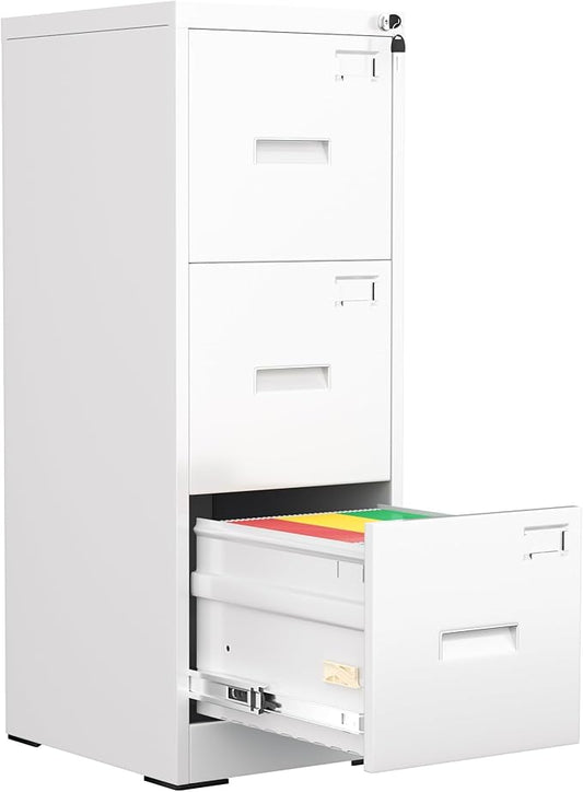 Greenvelly 18" D File Cabinet, 3 Drawer Filing Cabinet with Lock, Locking Vertical File Cabinet for Home Office, White Metal File Cabinet for Hanging Letter/Legal Folders, Easy Assemble