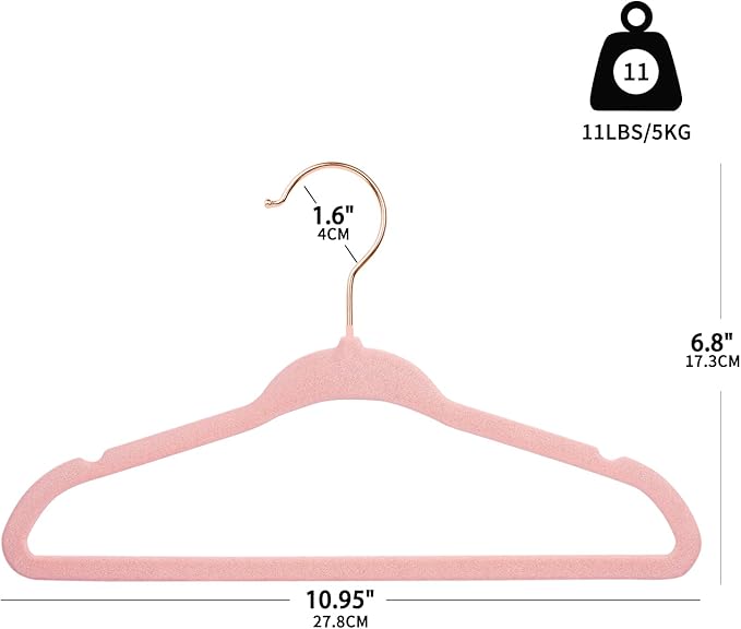 ManGotree Baby Velvet Hangers with 360° Swivel Rose Gold Hook, 11" Non-Slip Toddler Hanger, Ultra Thin Space Saving Infant Hangers for Kids Clothes, 15 Pack (Light Pink)