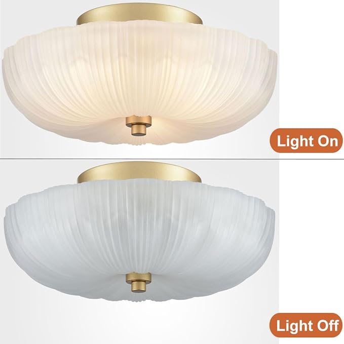 DIRYZON 12 Inch Semi Flush Mount Ceiling Light,Modern Ceiling Lights,3-Light Brass Ceiling Light with Sanding Glass for Hallway Kitchen Living Room Bedroom