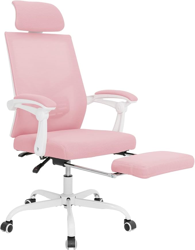 Qulomvs Mesh Ergonomic Office Task Chair with Footrest, Headrest and Backrest 90-135 Adjustable Computer Executive Home Desk Chair with Wheels 360 Swivel