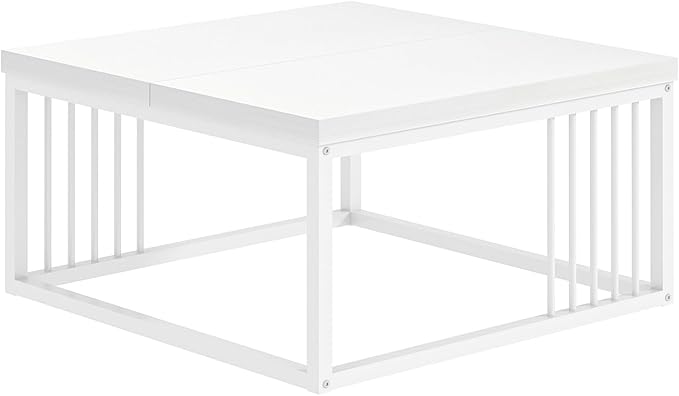 FOLUBAN White Coffee Table, Modern Rustic Wood and Metal Center Table, Industrial Simple Cocktail Tea Table for Living Room, 31.5 Inch