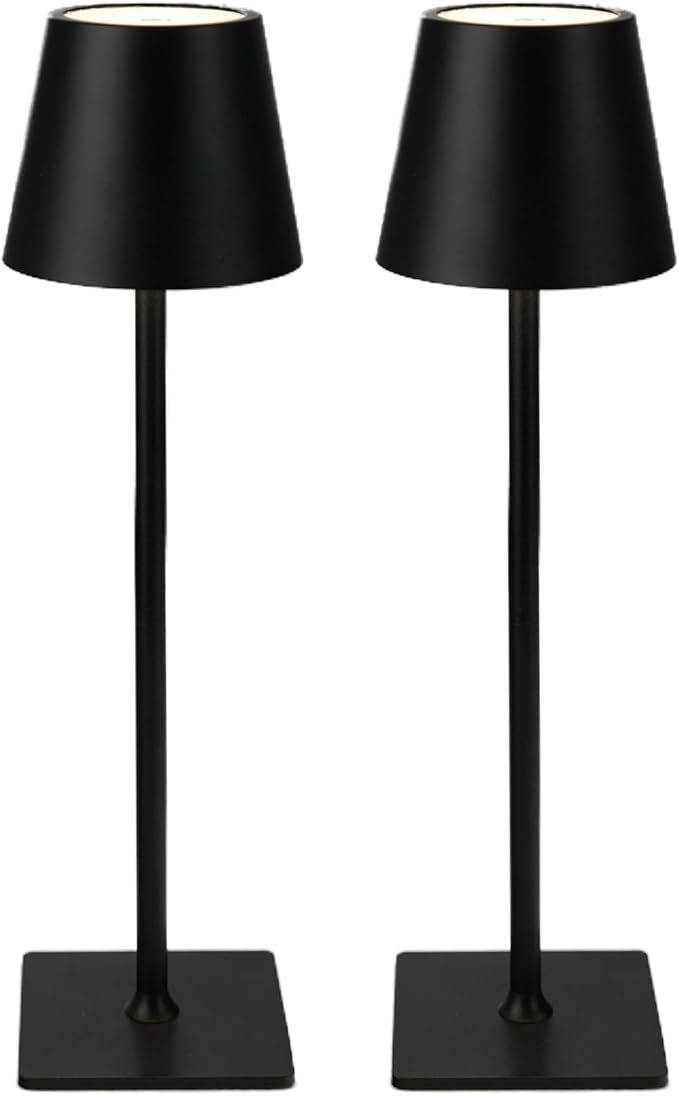 Cordless Table Lamp, Rechargeable Table Lamp with Touch Dimmable Control, Portable LED Desk Lamp for Indoor Patio (Black-Rectangle, 2)