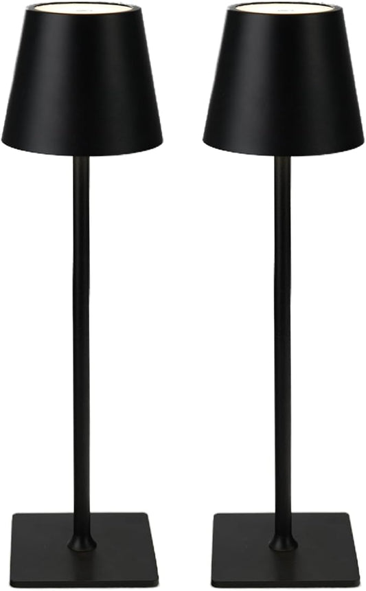 Cordless Table Lamp, Rechargeable Table Lamp with Touch Dimmable Control, Portable LED Desk Lamp for Indoor Patio (Black-Rectangle, 2)