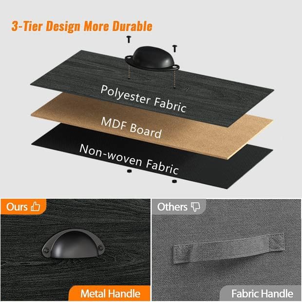 Furologee Nightstand with Fabric Drawer & Storage Shelf, Small Bedside Table Organizer for Small Space, 2 Tiers Industrial End Table, Side Table for Living Room, Bedroom, Black Oak