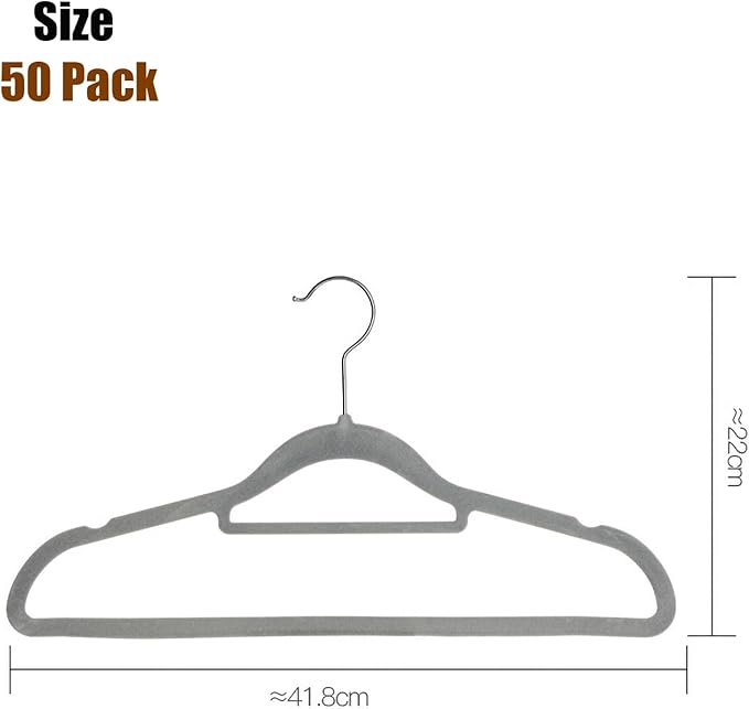 Velvet Hangers, Heavy Duty Gray Hangers for Coats, Pants & Dress Clothes, Non Slip, Space Saving, Pack of 50