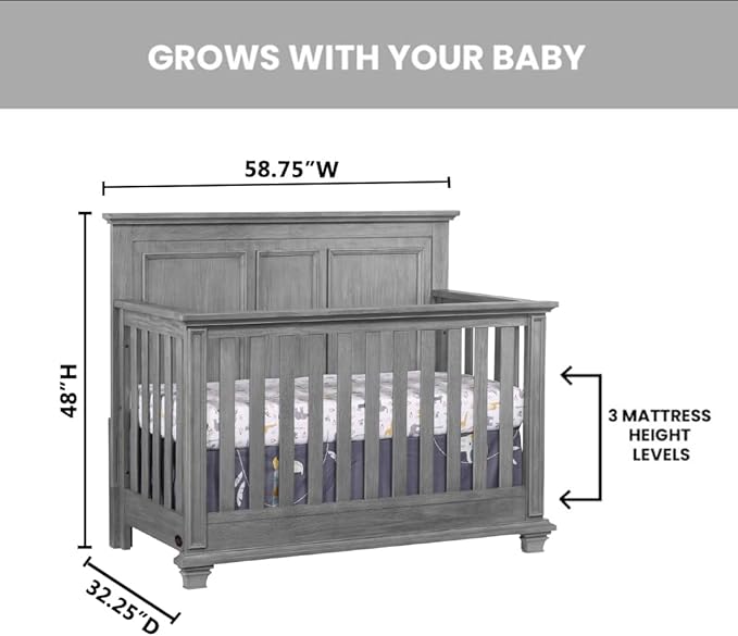 Oxford Baby Kenilworth 4-in-1 Convertible Baby Crib, Graphite Gray, GreenGuard Gold Certified
