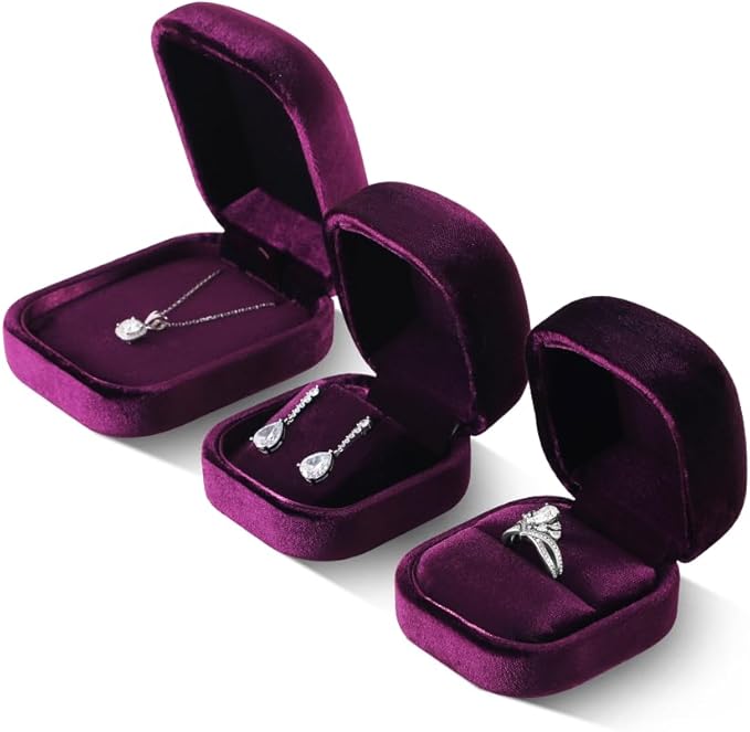 Resilient Velvet Ring Earrings Bracelet Necklace Display Box, Travel Mini Jewelry Organizer Case (Purple, Earrings Box)