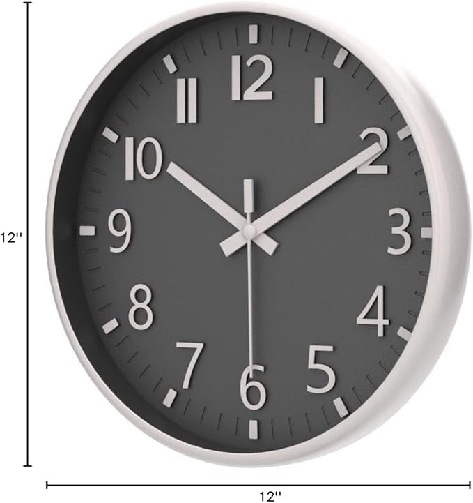 HZDHCLH Grey Wall Clock 12 Inch Silent Non Ticking Clock for Living Room Bedroom Kitchen Office Decor