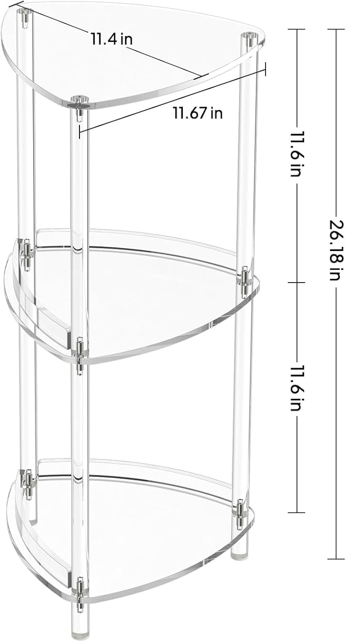 Aquiver Acrylic Standing Shower Caddy - Triangle Shower Organizer Stand - 3 Tier Corner Shower Caddy Shower Organizer Shelf for Inside Bathroom, Bathtub, 11.4'' D x 11.67'' W x 26.2'' H, Clear