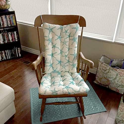 Sea Shore Starfish Aqua Porch Rocker Cushions - Size X-Large - Indoor-Outdoor: Fade Resistant & Weatherproof - Latex Foam Filled Rocking Chair Seat Cushion & Backrest Pad Set (Teal-XL)