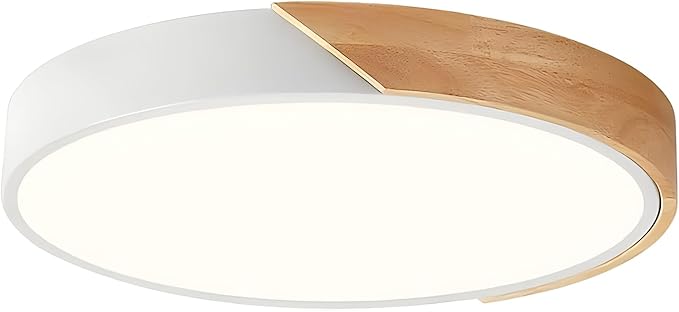 Modern Dimmable White LED Ceiling Light, 2700 K - 6000 K 5CCT Wood Flush Mount Ceiling Lighting Fixtures, Minimalist Round Ceiling Lamp for Living Room Bedroom Kitchen Hallway（15.8in）