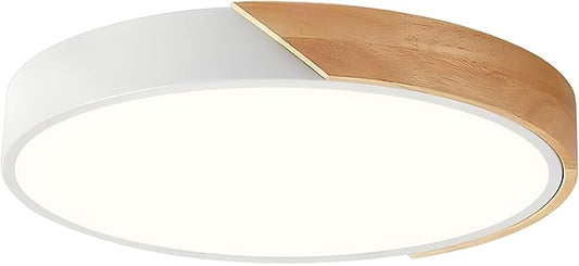 Modern Dimmable White LED Ceiling Light, 2700 K - 6000 K 5CCT Wood Flush Mount Ceiling Lighting Fixtures, Minimalist Round Ceiling Lamp for Living Room Bedroom Kitchen Hallway（15.8in）