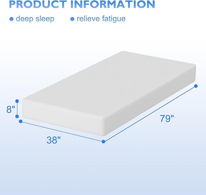 PayLessHere 8 Inch Gel Memory Foam Mattress Medium Firm Mattresses CertiPUR-US Certified Bed-in-a-Box Pressure Relieving Twin XL Size,Fiberglass Free，White