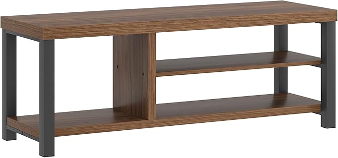 FOLUBAN Entryway Bench, Modern Wood Shoe Bench for Living Room Hallway, Industrial Indoor Shoe Storage Bench Seat, Rustic Walnut, 47 Inch