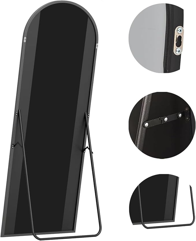 Full Length Mirror, 71"x30" Arched Floor Length Mirror, Oversized Standing Hanging or Leaning Against Wall Mounted Mirrors, Large Full Body Mirror with Aluminum Frame for Bedroom (Black)