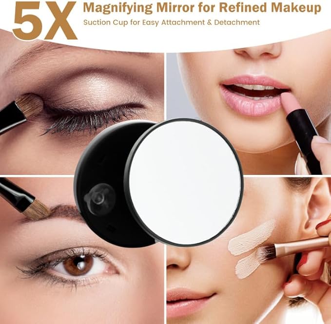 PRIMETEK Vanity Mirror with Lights, 16"x14" Large LED Lighted Makeup Mirror, Hollywood Makeup Mirror, Touch Screen, 3-Color Lighting, 5X Magnification, for Vanity Desk Tabletop, Bedroom, Black