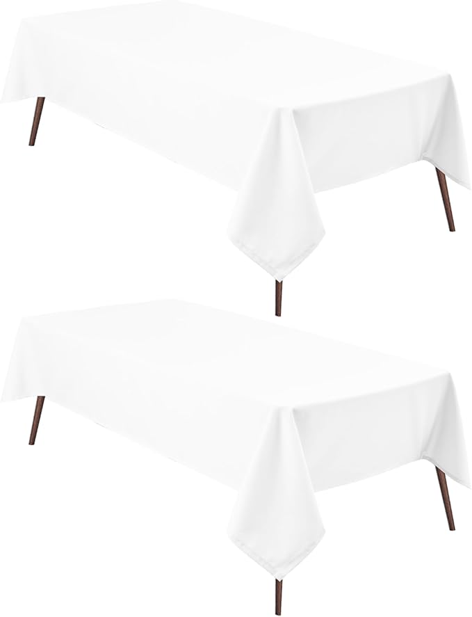 Hiasan 2 Pieces White Rectangle Tablecloth - Waterproof and Spillproof Restaurant Washable Polyester Table Cloth for Dining Room, 60 x 84 Inch