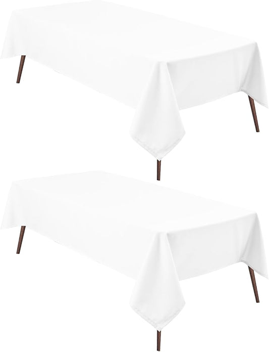 Hiasan 2 Pieces White Rectangle Tablecloth - Waterproof and Spillproof Restaurant Washable Polyester Table Cloth for Dining Room, 60 x 84 Inch